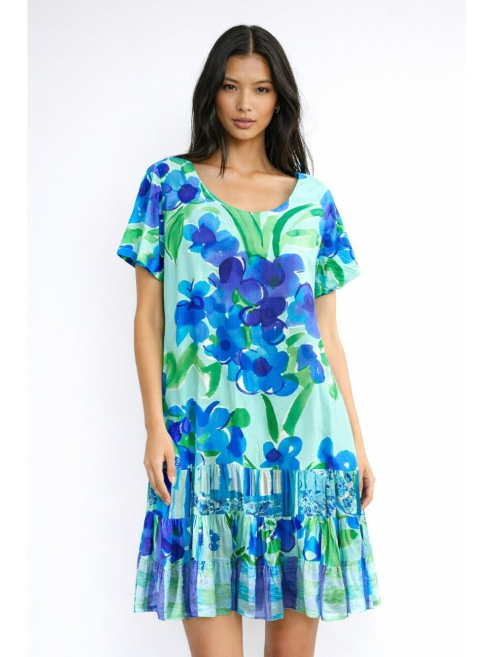 Vintage Jams World Hawaiian Dress Floral Blue Green Medium Tropic Drop Waist Mid